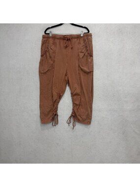 Daily Practice Pants Womens Large Brown Jersey Capri Adjustable Waist Ruched